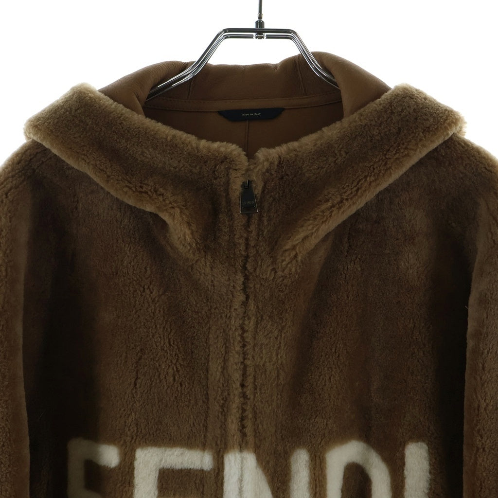 FENDI(フェンディ) ファー ジャケット ブルゾン ロゴ ラムファー ブラウン FM0243 レディース