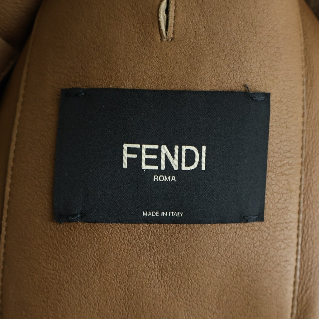 FENDI(フェンディ) ファー ジャケット ブルゾン ロゴ ラムファー ブラウン FM0243 レディース