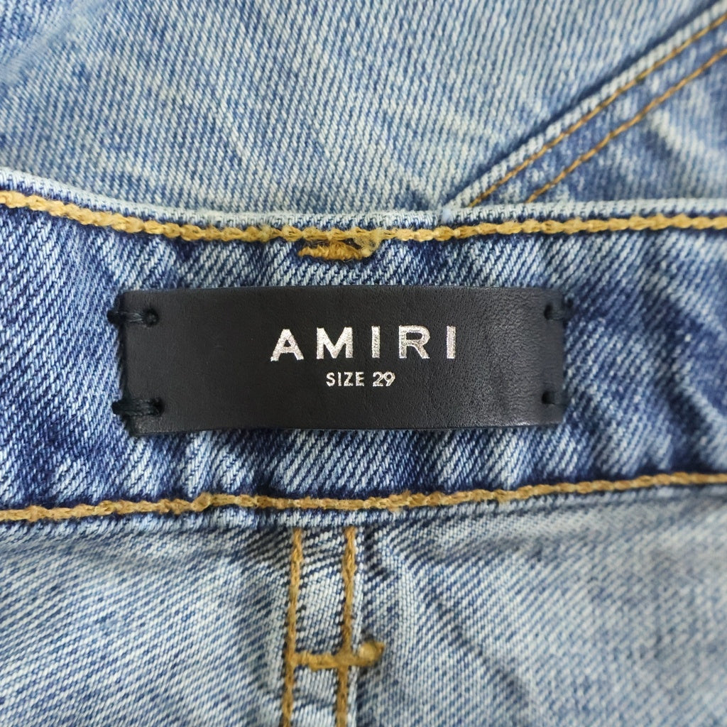 AMIRI(アミリ) ワイドストレート ハイライズ ダメージ デニムパンツ ジーンズ インディゴブルー PF22WDF008
