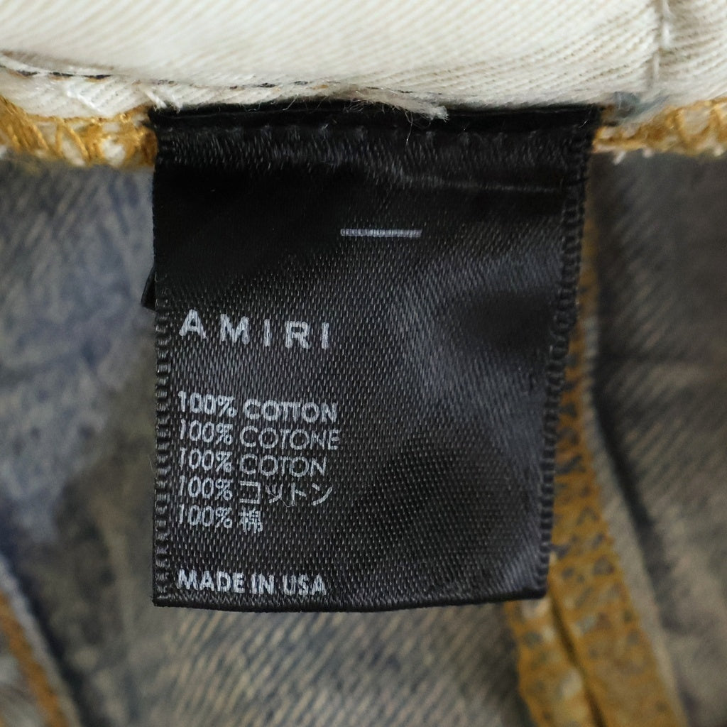 AMIRI(アミリ) ワイドストレート ハイライズ ダメージ デニムパンツ ジーンズ インディゴブルー PF22WDF008