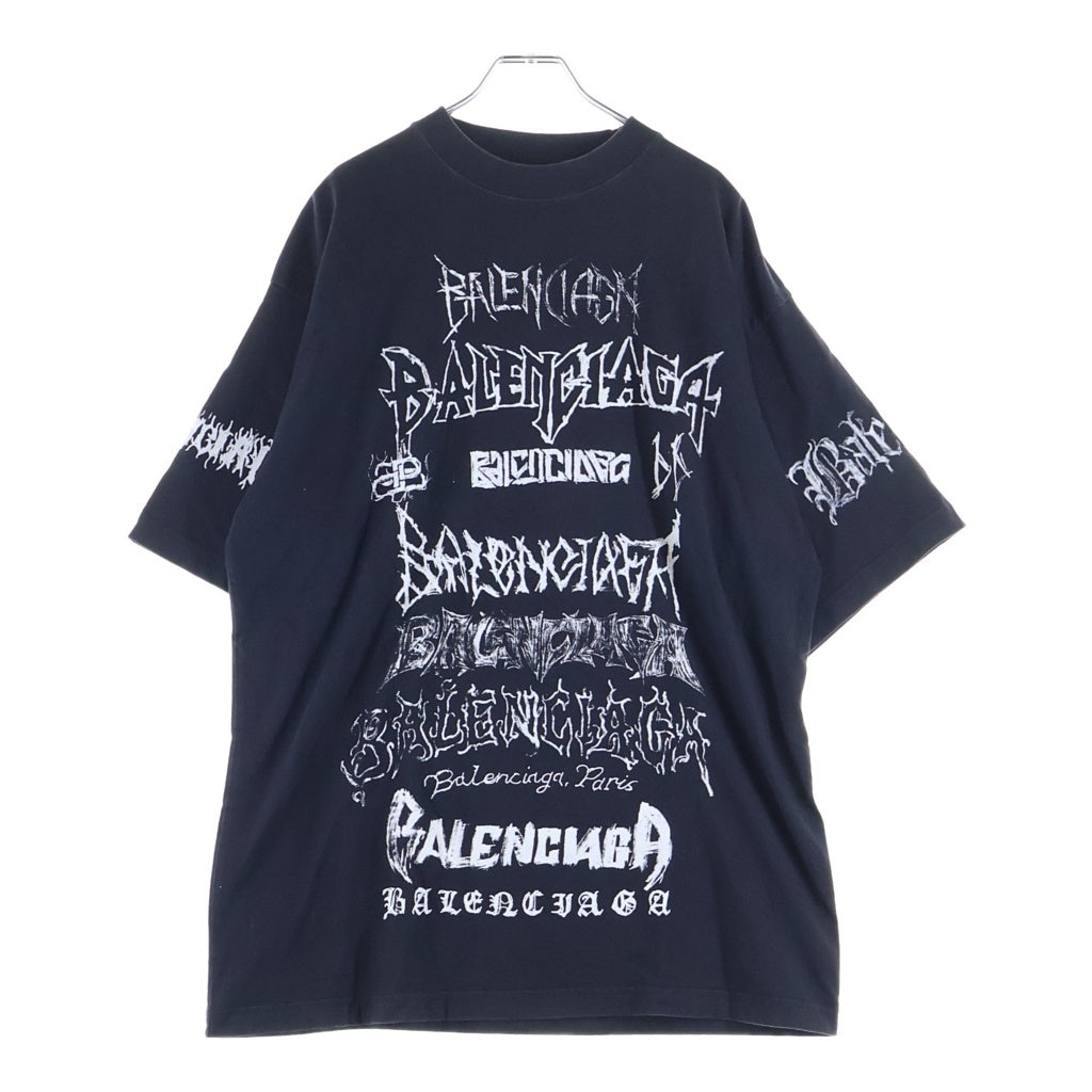 BALENCIAGA(バレンシアガ) 24SS DIY METAL TEE メタルプリント グラフィックロゴ総柄 両面プリント クルーネック半袖カットソーTシャツ ブラック 641675 TPV03