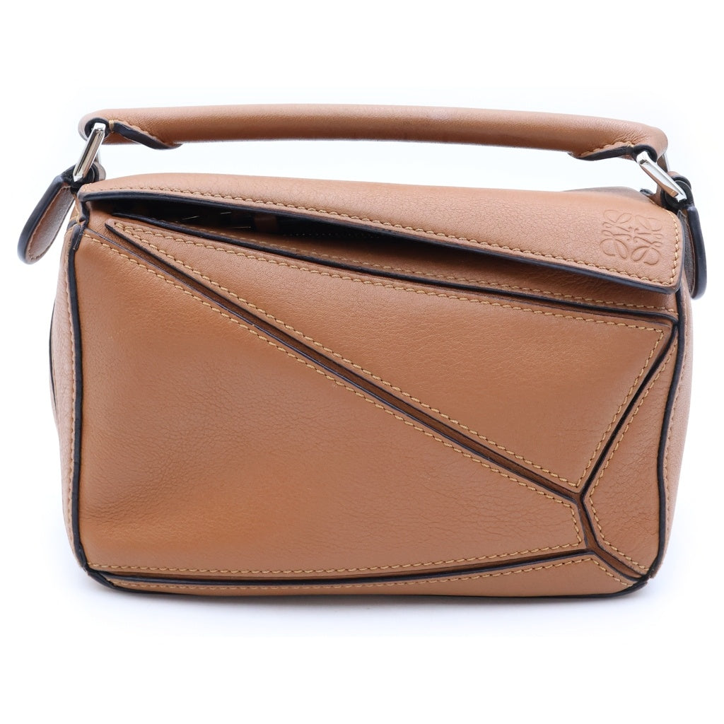 LOEWE(ロエベ) パズルエッジバッグ スモール タン ハンドバッグ ケース ポーチ ブラウン レザー シルバー金具 レディース