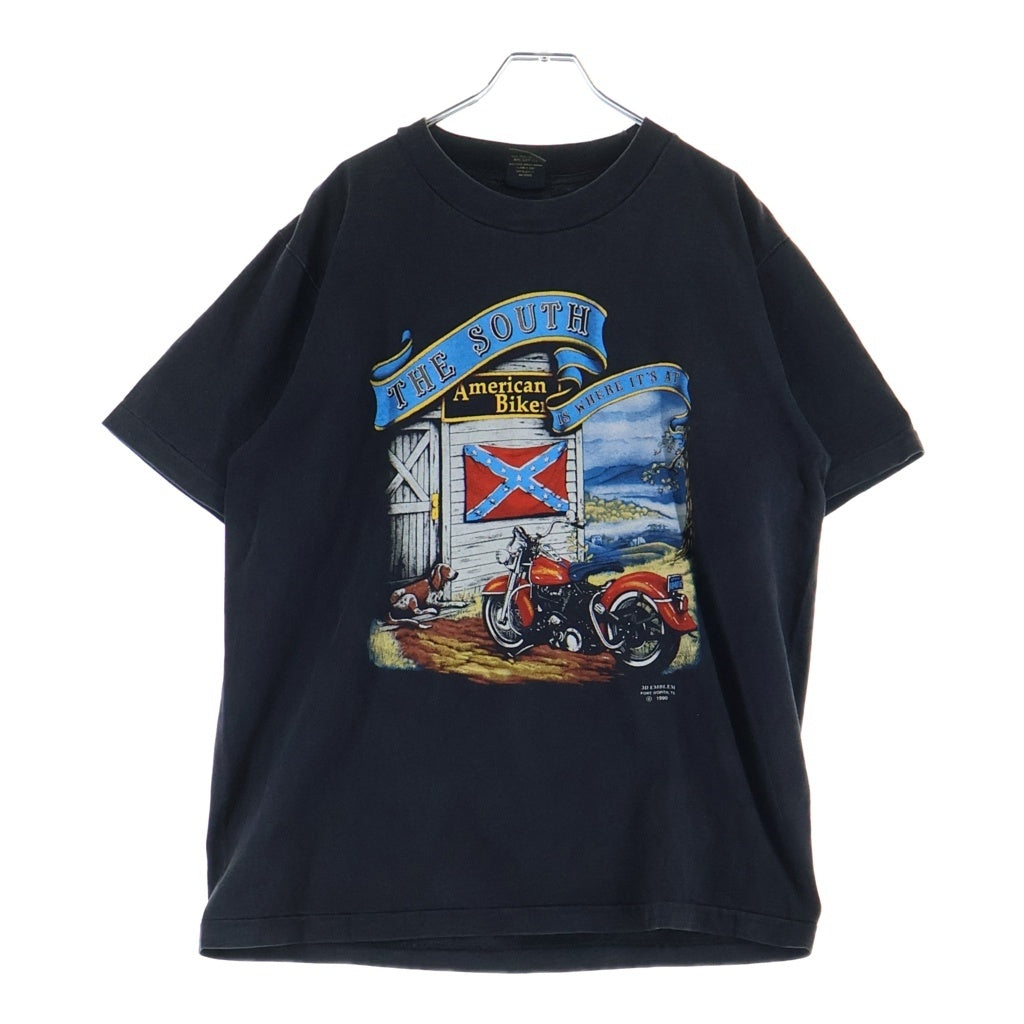 VINTAGE(ヴィンテージ) 90S VINTAGE HARLEY DAVIDSON 3D EMBLEM ハーレーダビッドソン サザンクロス レベルフラッグ 両面プリント クルーネック 半袖Tシャツカットソー ブラック