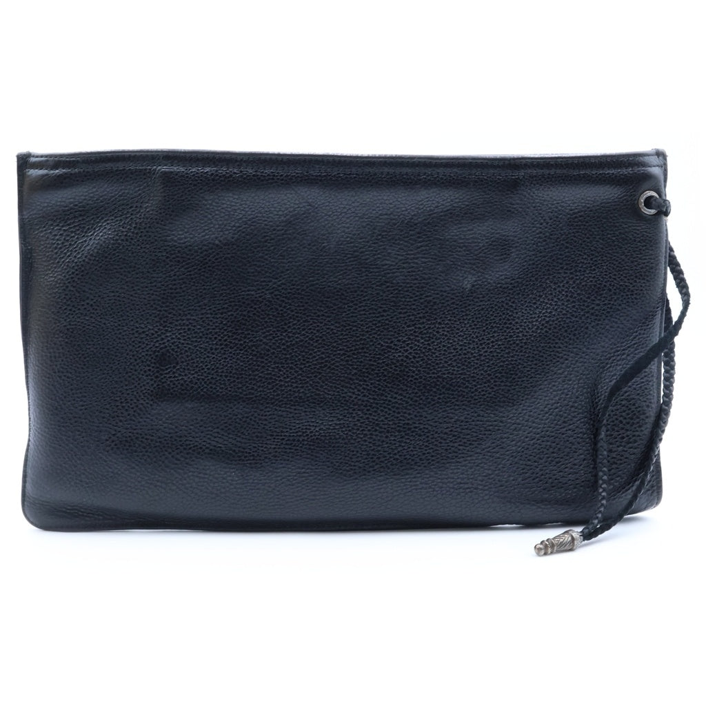 CHROME HEARTS(クロムハーツ) FLAT MED PLAIN レザークラッチバッグ ブラック/シルバー レディース
