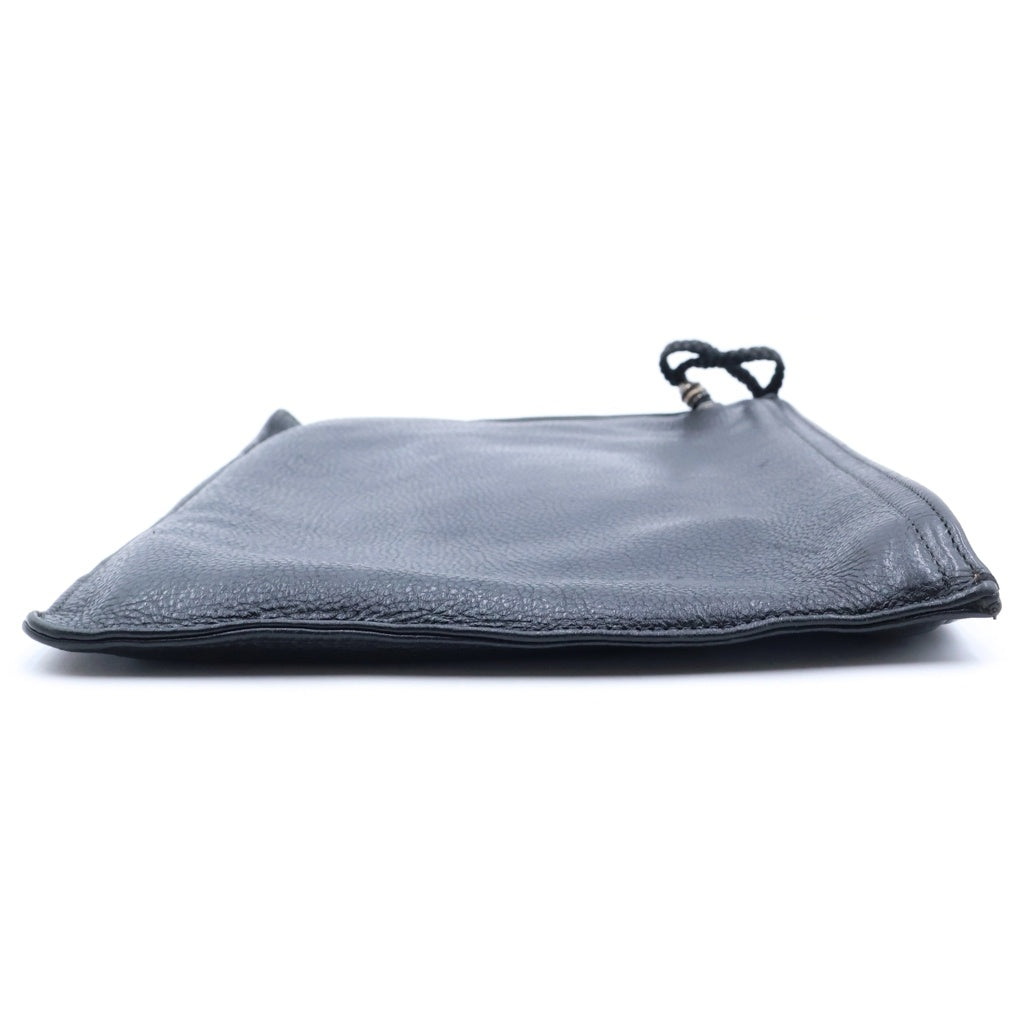 CHROME HEARTS(クロムハーツ) FLAT MED PLAIN レザークラッチバッグ ブラック/シルバー レディース