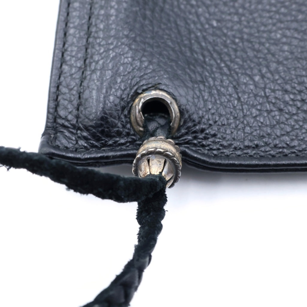 CHROME HEARTS(クロムハーツ) FLAT MED PLAIN レザークラッチバッグ ブラック/シルバー レディース