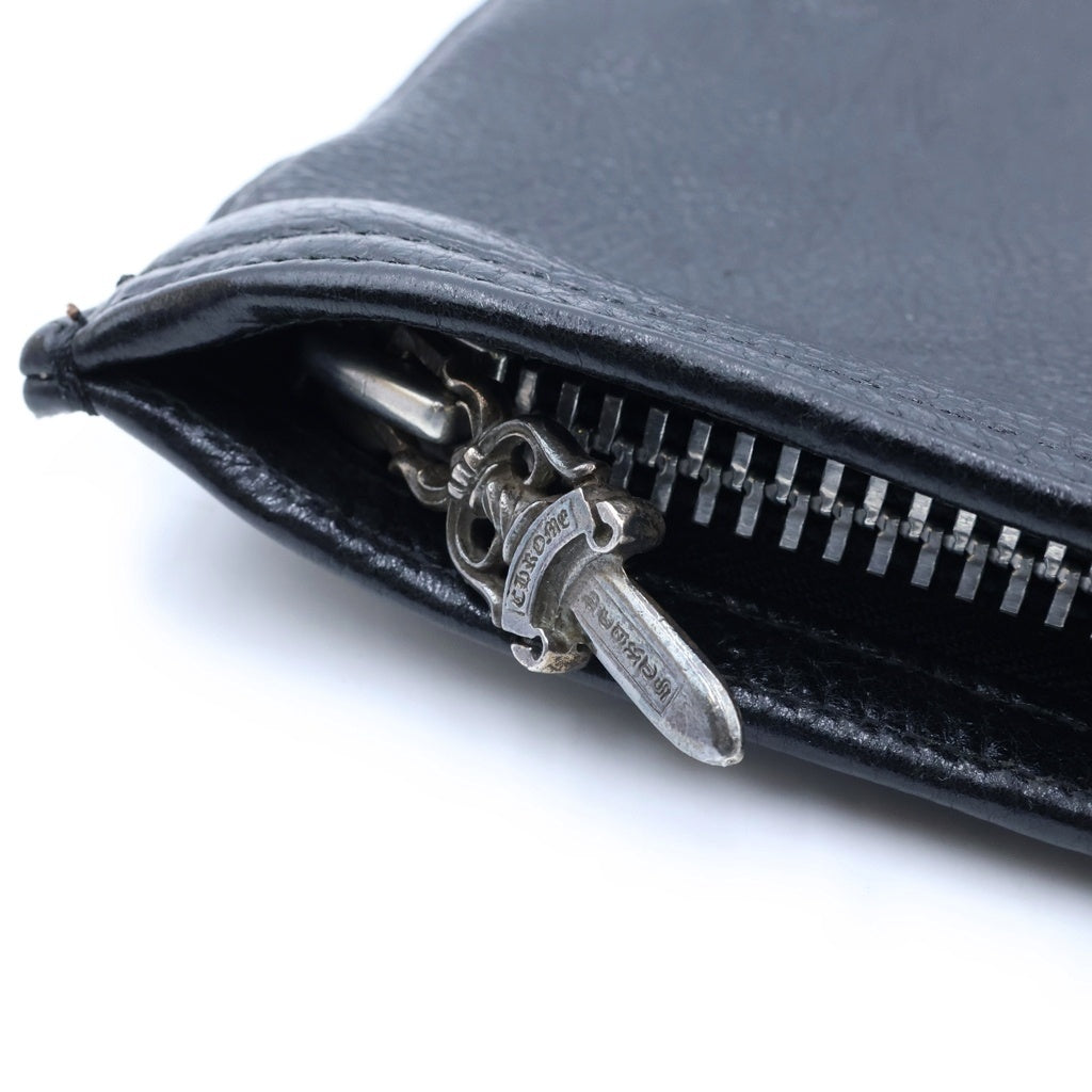 CHROME HEARTS(クロムハーツ) FLAT MED PLAIN レザークラッチバッグ ブラック/シルバー レディース