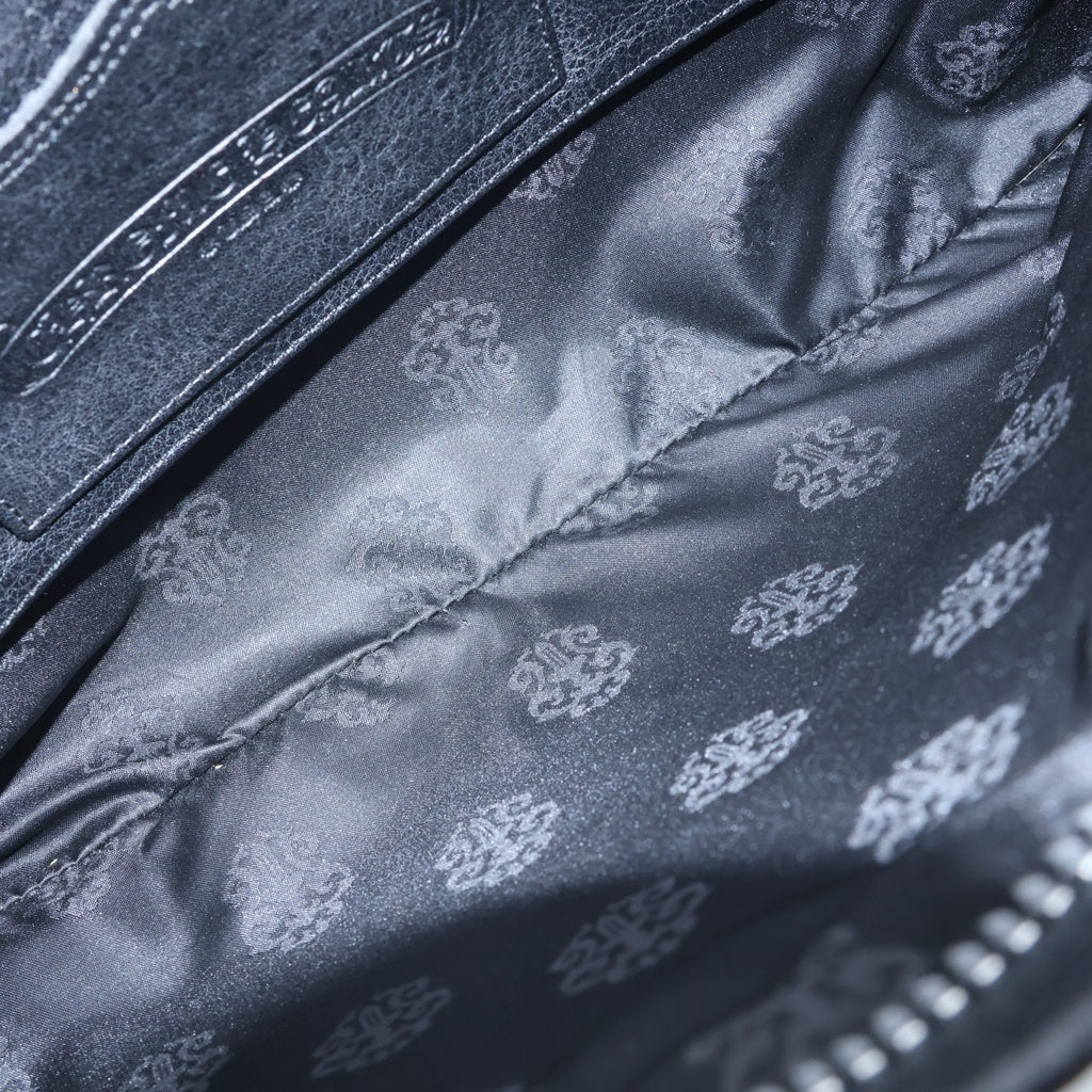 CHROME HEARTS(クロムハーツ) FLAT MED PLAIN レザークラッチバッグ ブラック/シルバー レディース