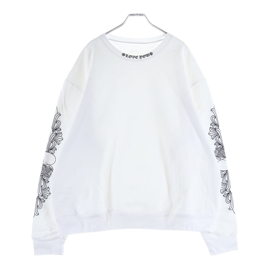 CHROME HEARTS(クロムハーツ) LOVE YOU NECK LOGO SWTSHRT ネックロゴ 袖フローラルプリントクルーネックスウェット ホワイト