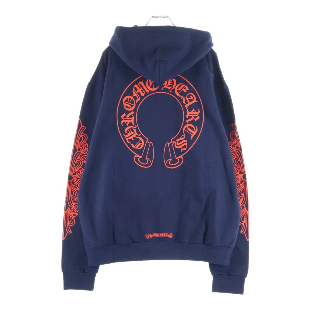 CHROME HEARTS(クロムハーツ) SWTSHRT PLVR 袖フローラルバックホースシュープリント スウェットプルオーバーパーカー ネイビー/レッド