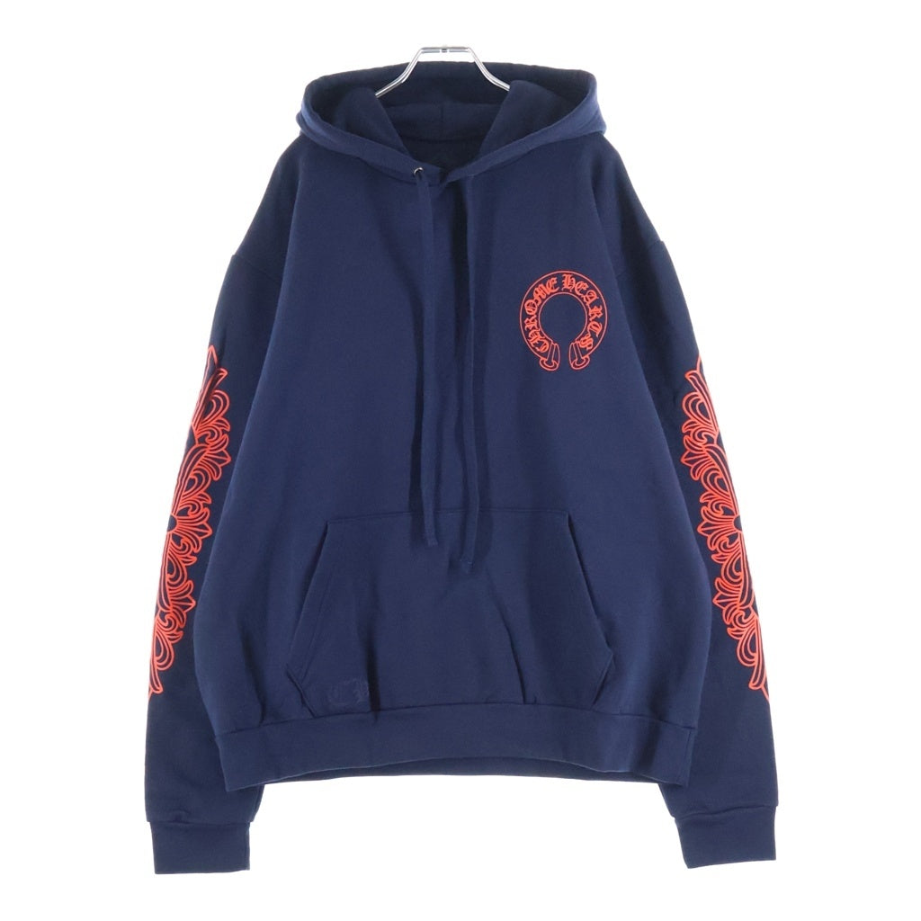 CHROME HEARTS(クロムハーツ) SWTSHRT PLVR 袖フローラルバックホースシュープリント スウェットプルオーバーパーカー ネイビー/レッド