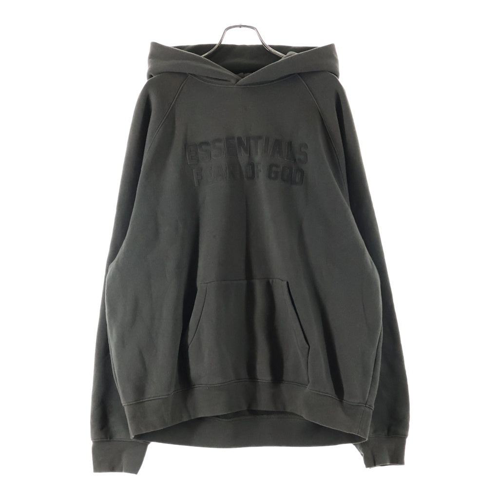 FEAR OF GOD ESSENTIALS(フィアオブゴッド エッセンシャルズ) フロントラバーロゴ プリント プルオーバースウェットパーカー カーキ