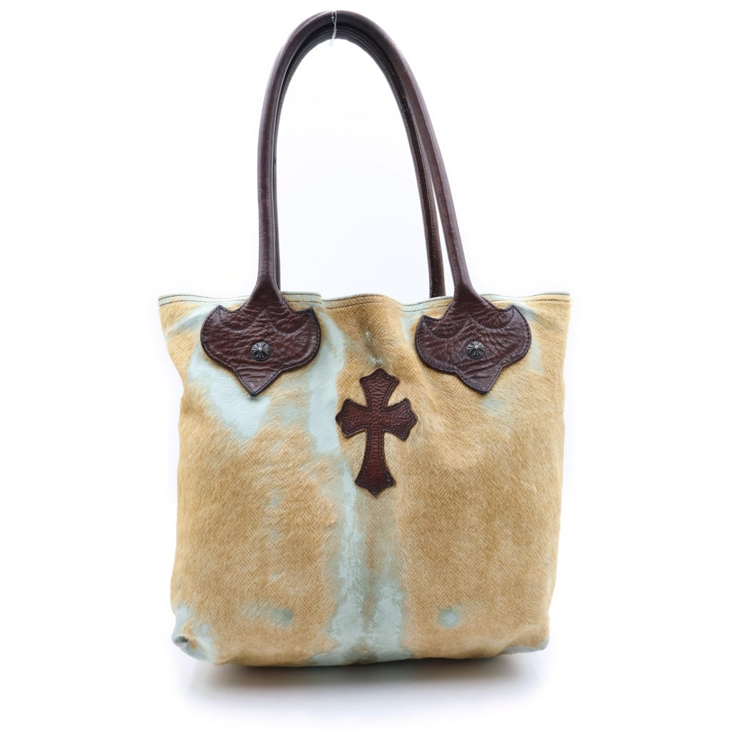 CHROME HEARTS(クロムハーツ) FS TOTE クロスパッチ付き ヘリンボーン ハラコ レザー トート ハンドバッグ ブラウン レディース