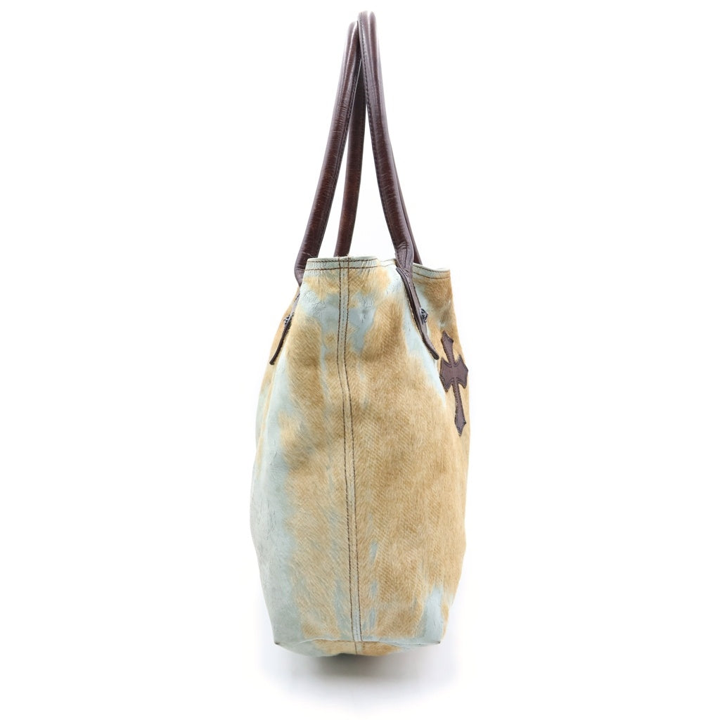 CHROME HEARTS(クロムハーツ) FS TOTE クロスパッチ付き ヘリンボーン ハラコ レザー トート ハンドバッグ ブラウン レディース