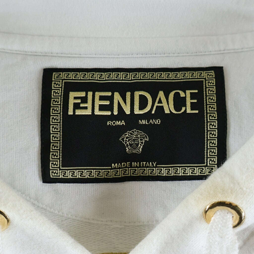 FENDI(フェンディ) 20SS ×VERSACE FENDACE ヴェルサーチ フェンダーチェ スウェット パーカー フーディ プルオーバー ズッカ刺繍 コットン ホワイト FY1143AKDU