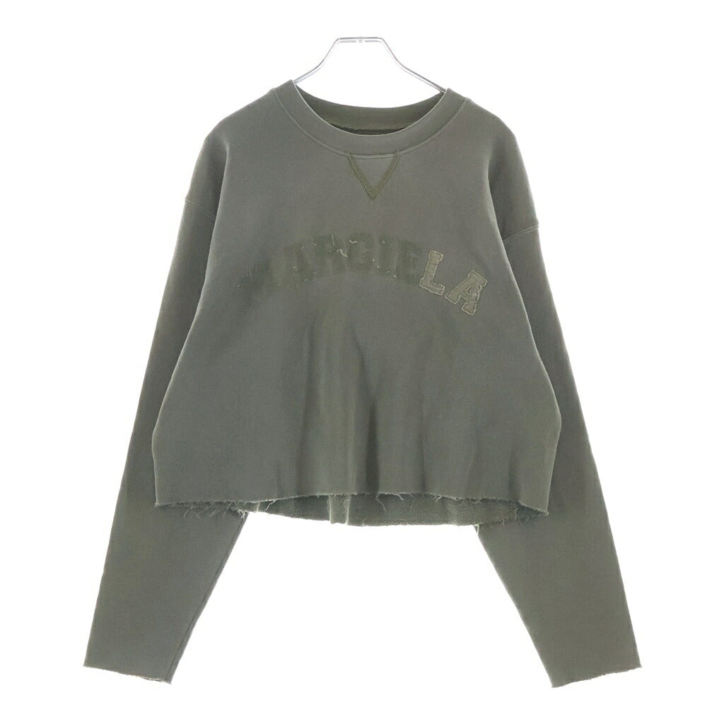 Maison Margiela(メゾンマルジェラ) 23SS ワッペンロゴ ユーズド加工 コットン クロップド プルオーバー スウェット トレーナー カーキ S51GU0123 S25580