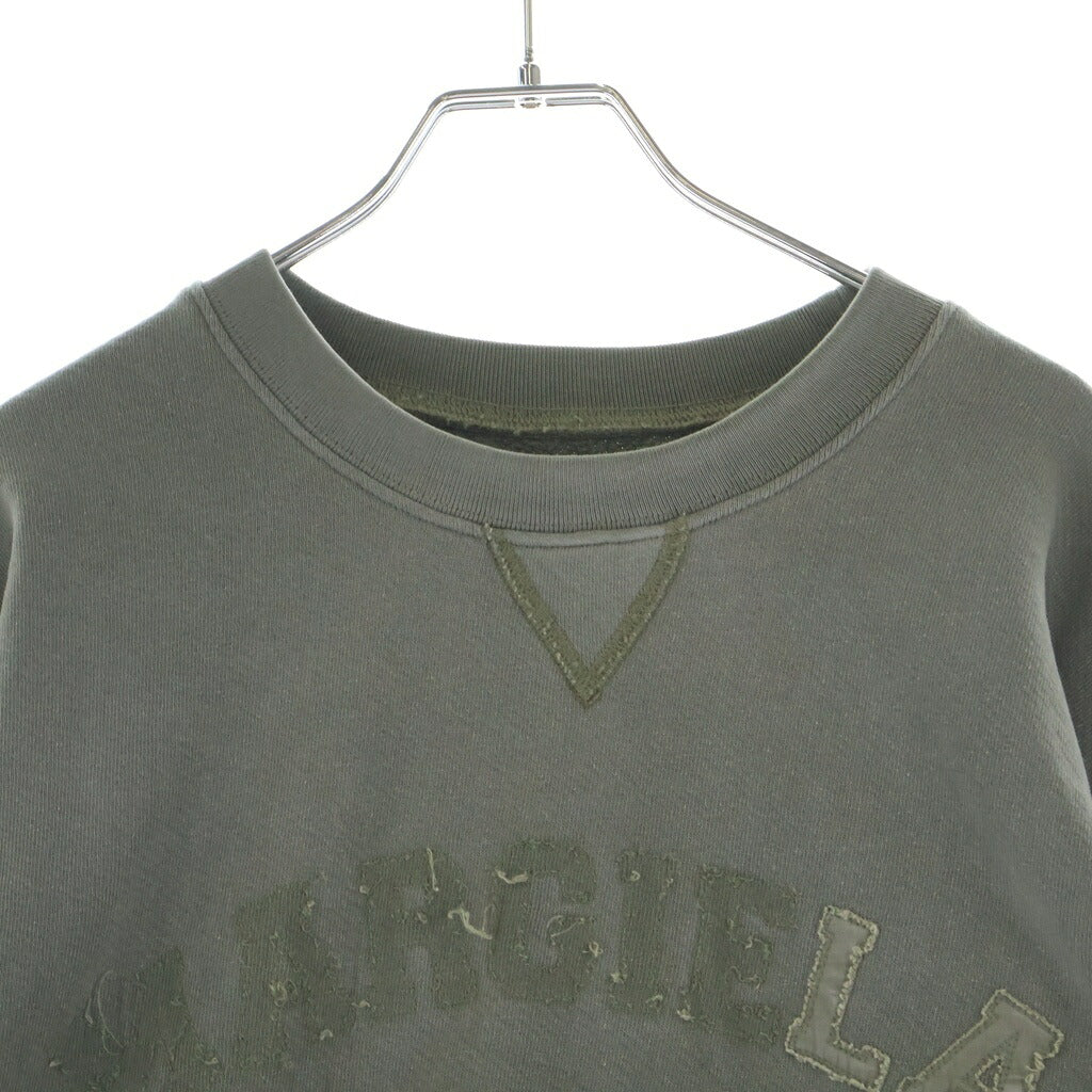 Maison Margiela(メゾンマルジェラ) 23SS ワッペンロゴ ユーズド加工 コットン クロップド プルオーバー スウェット トレーナー カーキ S51GU0123 S25580