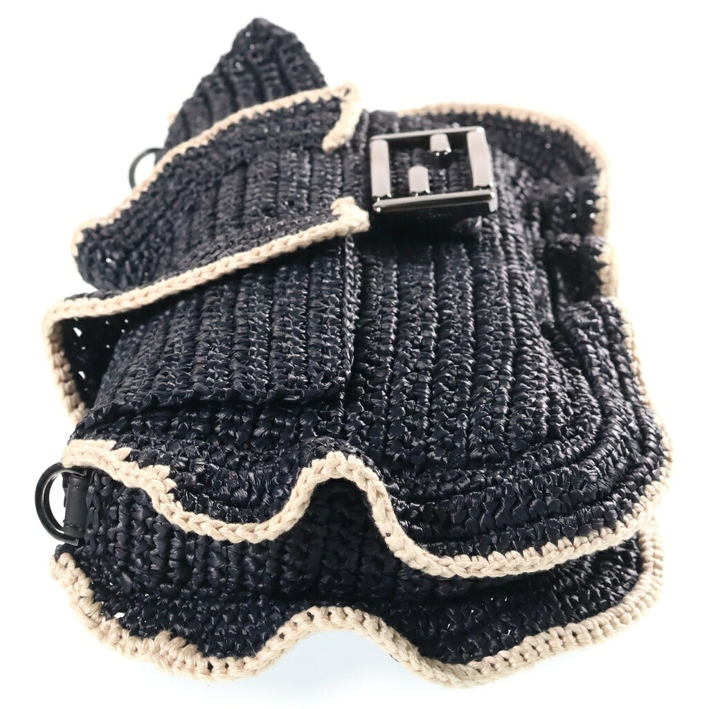 FENDI(フェンディ) バゲット フリル ショルダーバッグ ウェーブ ラフィア ネイビー 8BR600