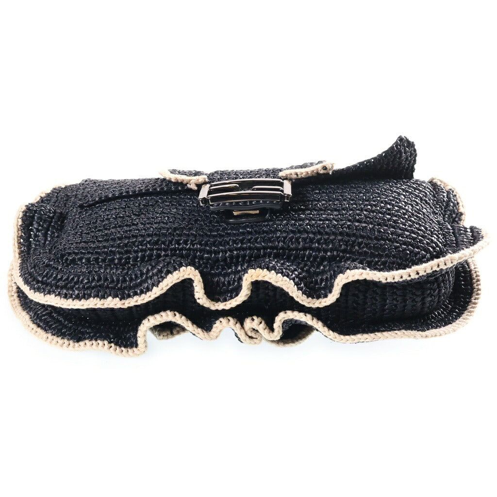 FENDI(フェンディ) バゲット フリル ショルダーバッグ ウェーブ ラフィア ネイビー 8BR600