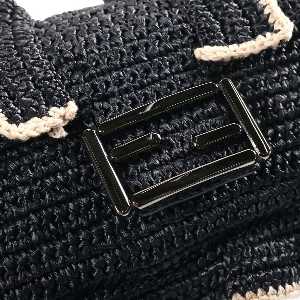 FENDI(フェンディ) バゲット フリル ショルダーバッグ ウェーブ ラフィア ネイビー 8BR600