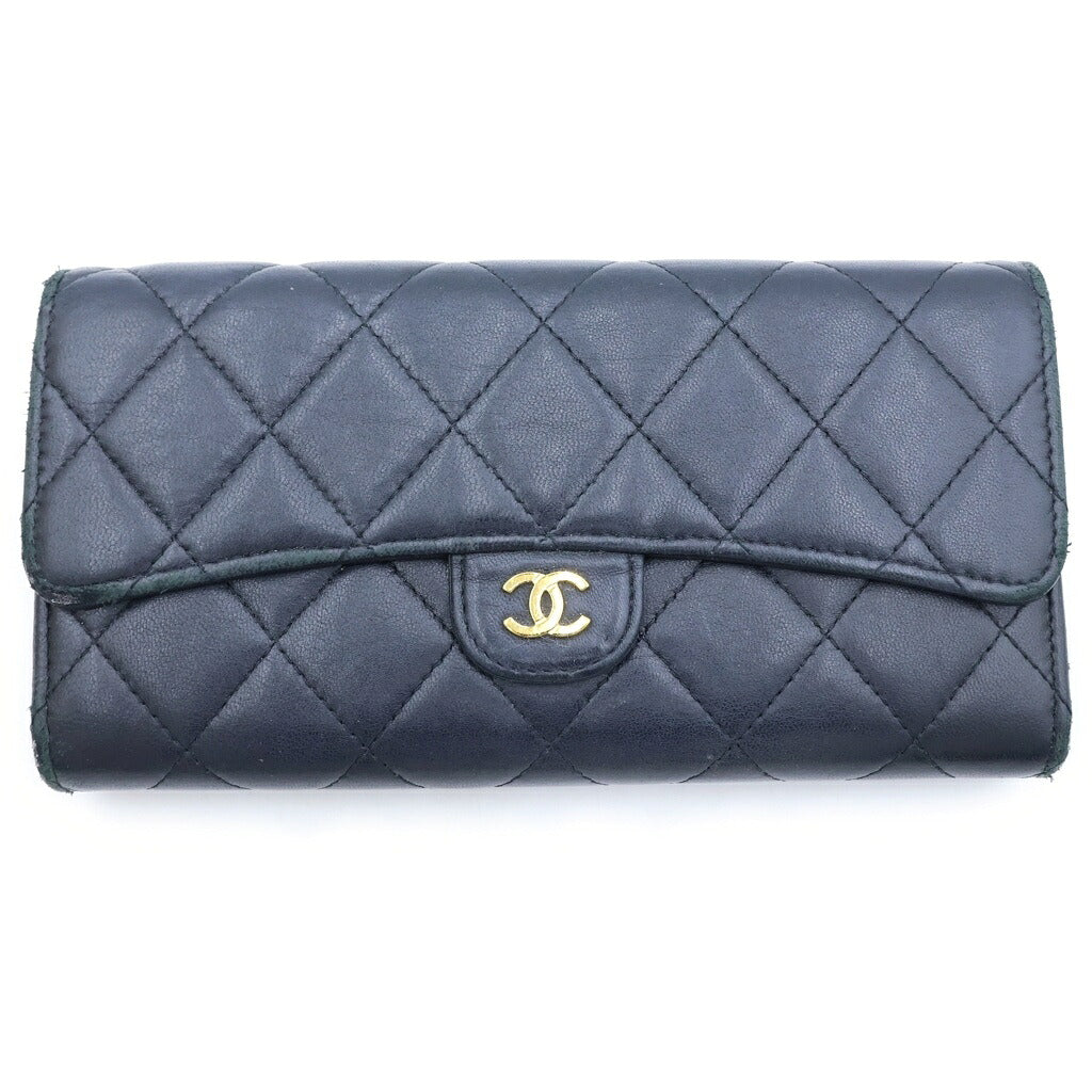 CHANEL(シャネル) クラシック ロング フラップ ココマーク ラムスキン マトラッセ ウォレット 長財布 ブラック ゴールド金具