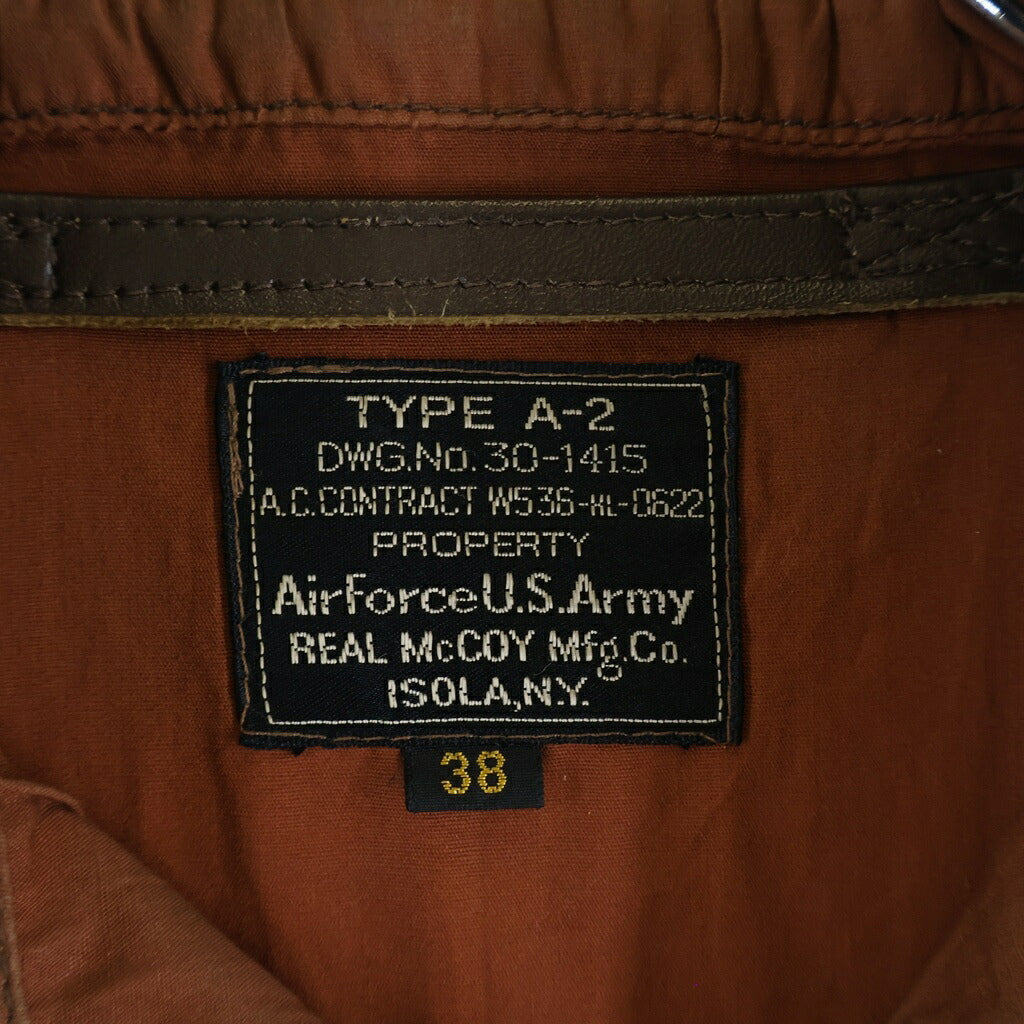 THE REAL McCOY'S(ザリアルマッコイ) A-2 ヴァーガス バックプリント ホースハイド ミリタリー レザージャケット ブラウン 30-1415