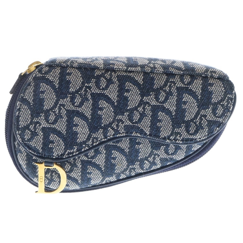 Christian Dior(クリスチャンディオール) トロッター サドルポーチ ネイビー キャンバス ゴールド金具