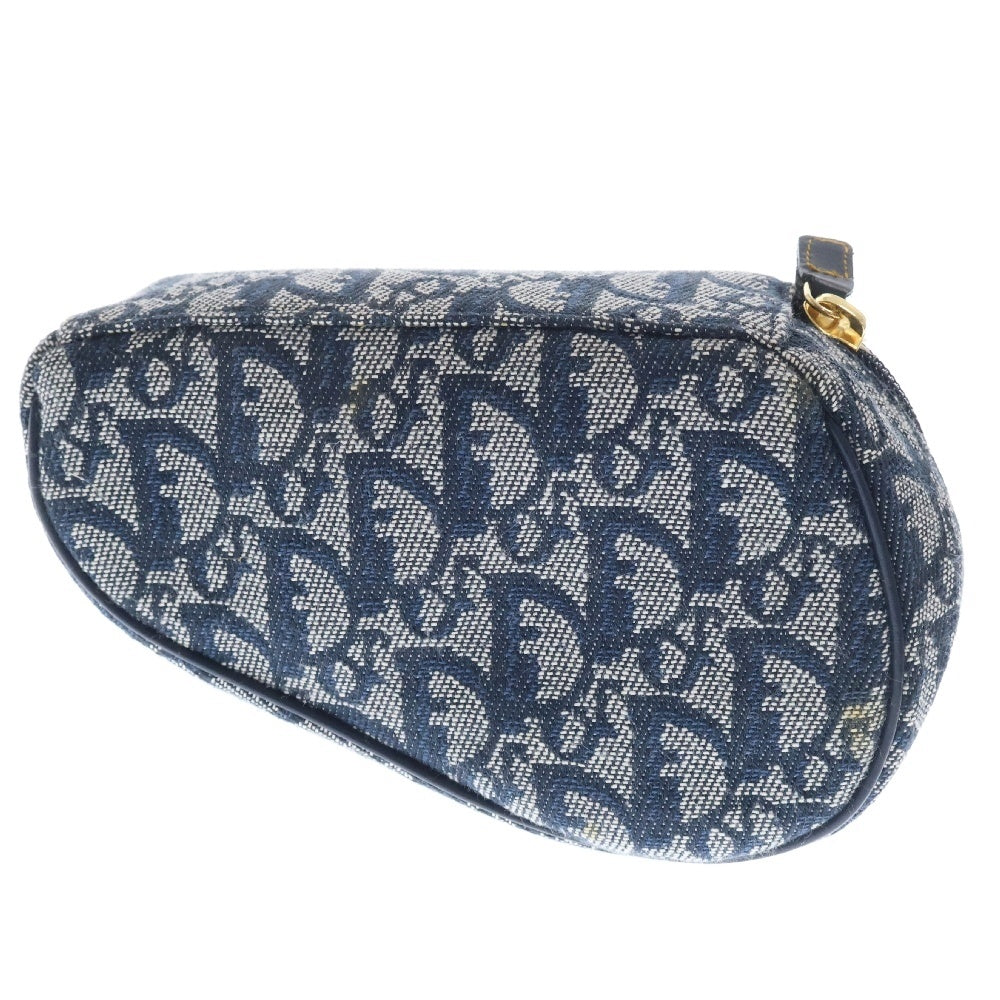 Christian Dior(クリスチャンディオール) トロッター サドルポーチ ネイビー キャンバス ゴールド金具