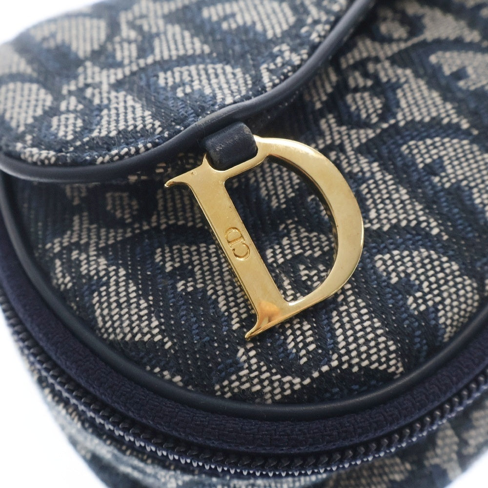 Christian Dior(クリスチャンディオール) トロッター サドルポーチ ネイビー キャンバス ゴールド金具