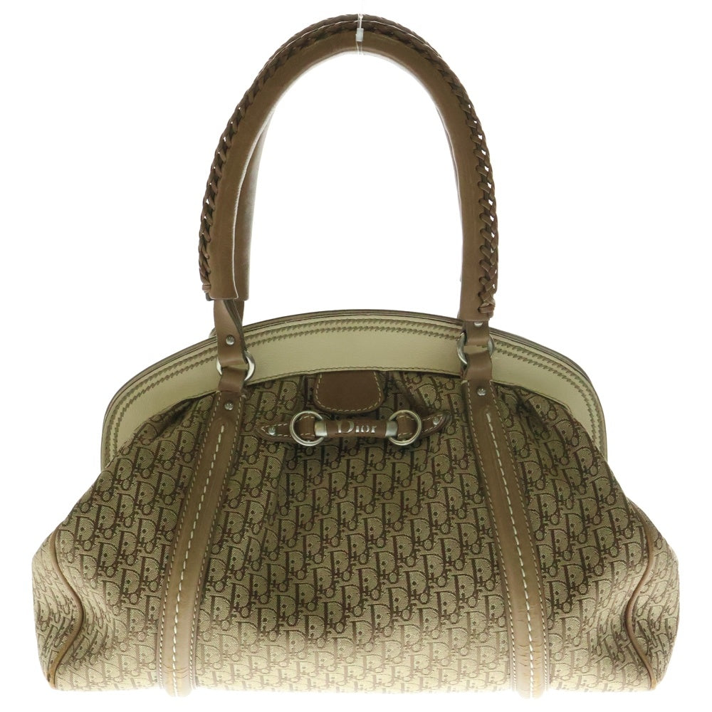 Christian Dior(クリスチャンディオール) トロッター 総柄 キャンバス レザー ハンドバッグ シルバー金具 ベージュ/ブラウン