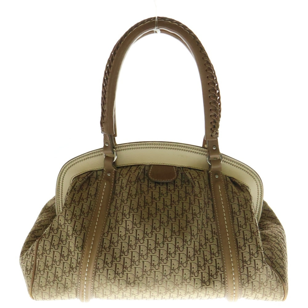 Christian Dior(クリスチャンディオール) トロッター 総柄 キャンバス レザー ハンドバッグ シルバー金具 ベージュ/ブラウン