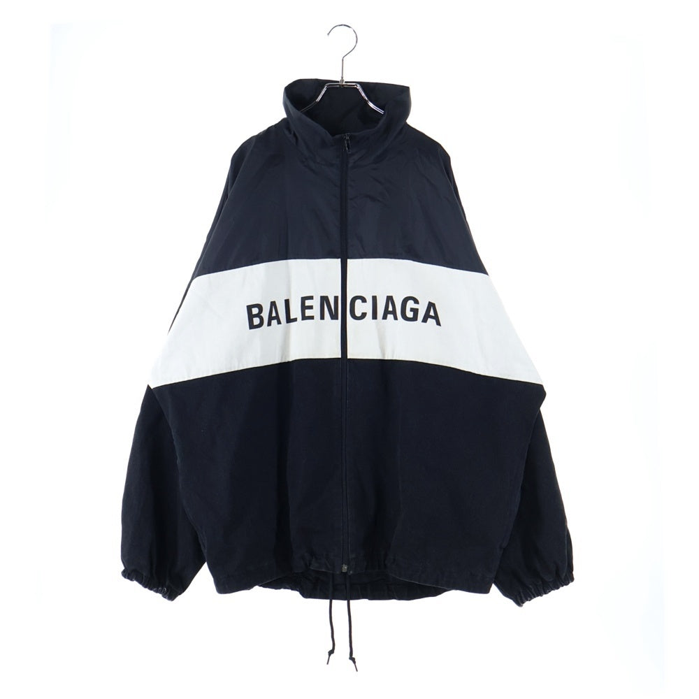 BALENCIAGA(バレンシアガ) 18AW ポプリンシャツブルゾン ナイロン デニム 切り替え ジップアップ ジャケット ブラック/ホワイト 529213