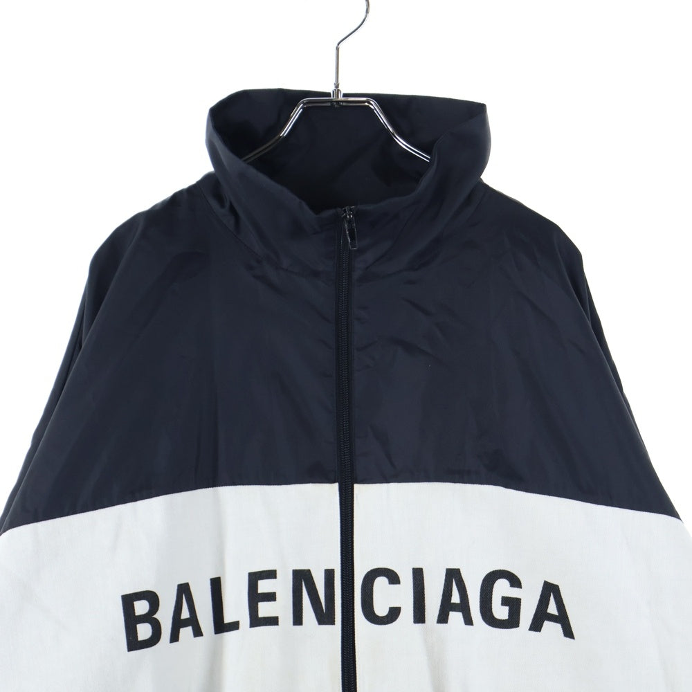 BALENCIAGA(バレンシアガ) 18AW ポプリンシャツブルゾン ナイロン デニム 切り替え ジップアップ ジャケット ブラック/ホワイト 529213