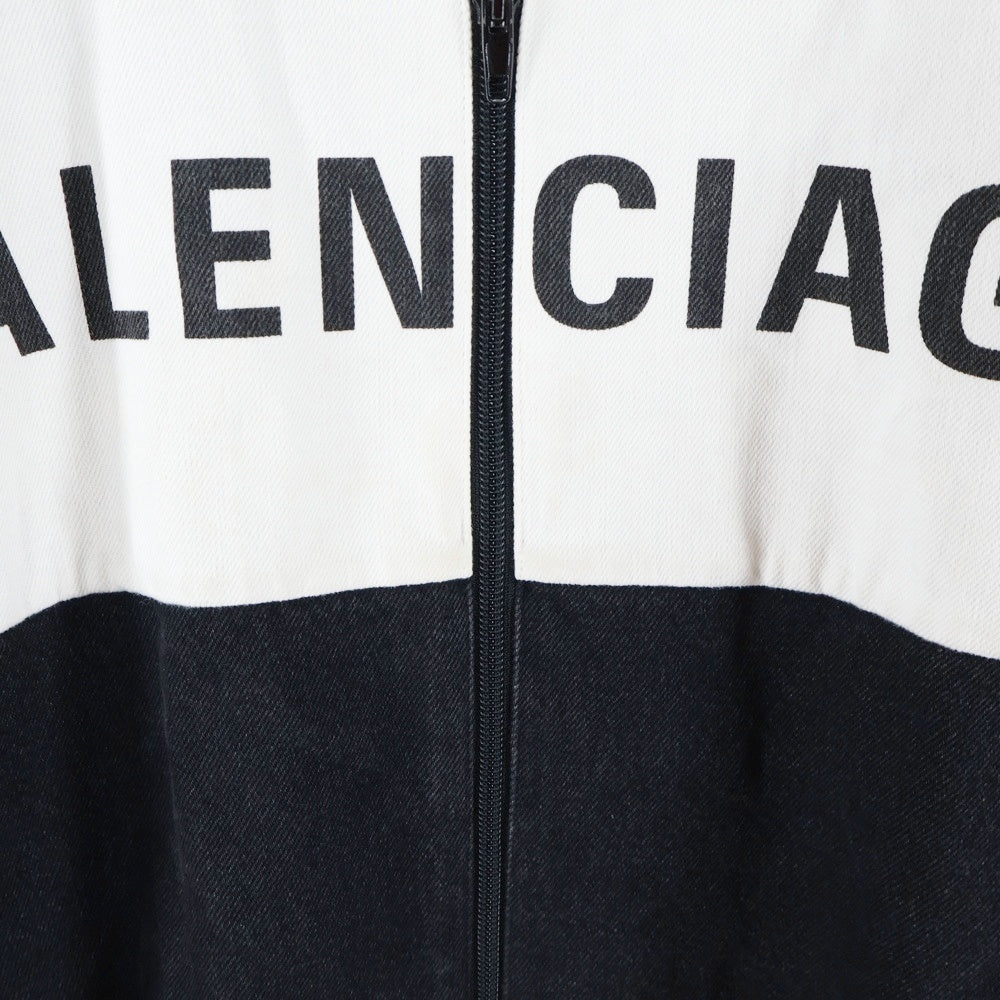 BALENCIAGA(バレンシアガ) 18AW ポプリンシャツブルゾン ナイロン デニム 切り替え ジップアップ ジャケット ブラック/ホワイト 529213