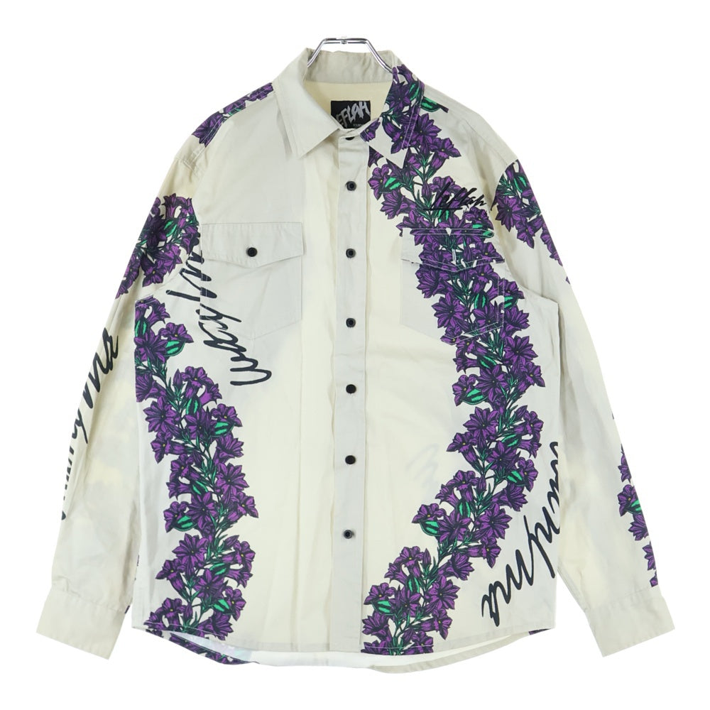 NO BRAND(ノーブランド) レフラー フラワー総柄 長袖シャツ ロングスリーブ アイボリー