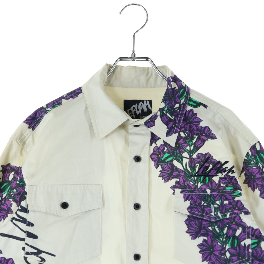 NO BRAND(ノーブランド) レフラー フラワー総柄 長袖シャツ ロングスリーブ アイボリー