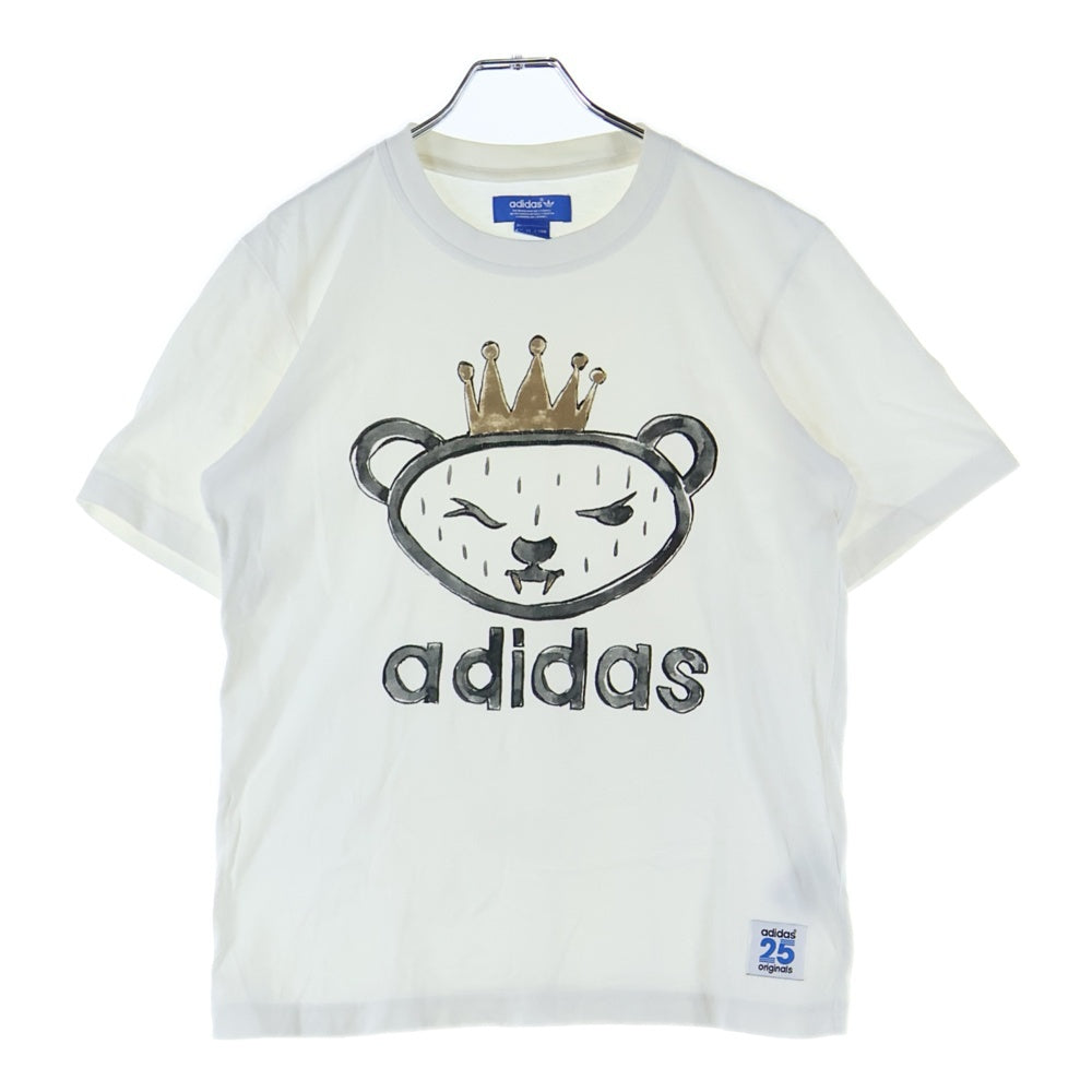 adidas(アディダス) フロントプリント クルーネック コットン 半袖Tシャツ カットソー ホワイト