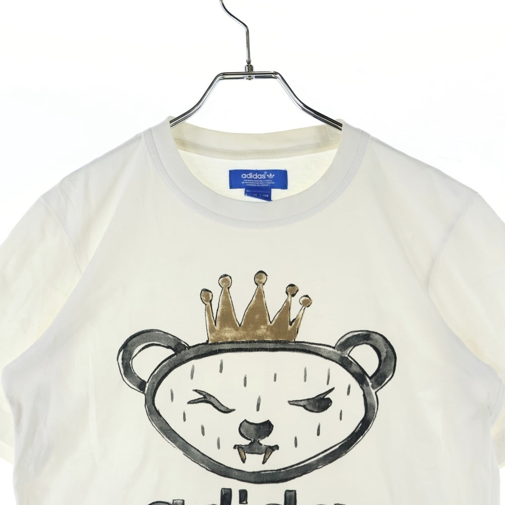 adidas(アディダス) フロントプリント クルーネック コットン 半袖Tシャツ カットソー ホワイト