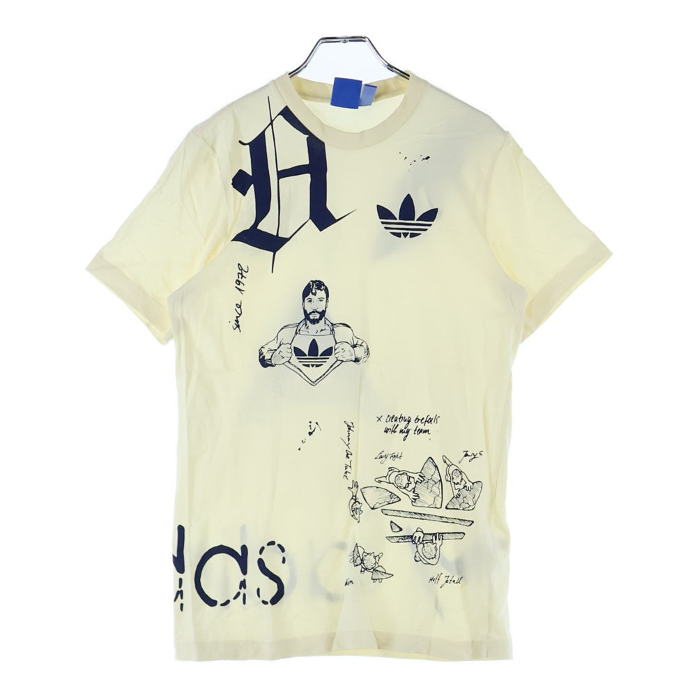 adidas(アディダス) ロゴプリント クルーネック 半袖Tシャツ カットソー アイボリー