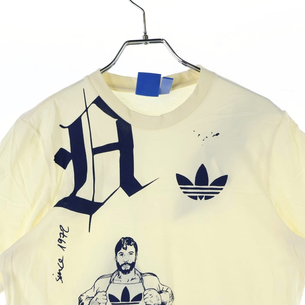 adidas(アディダス) ロゴプリント クルーネック 半袖Tシャツ カットソー アイボリー