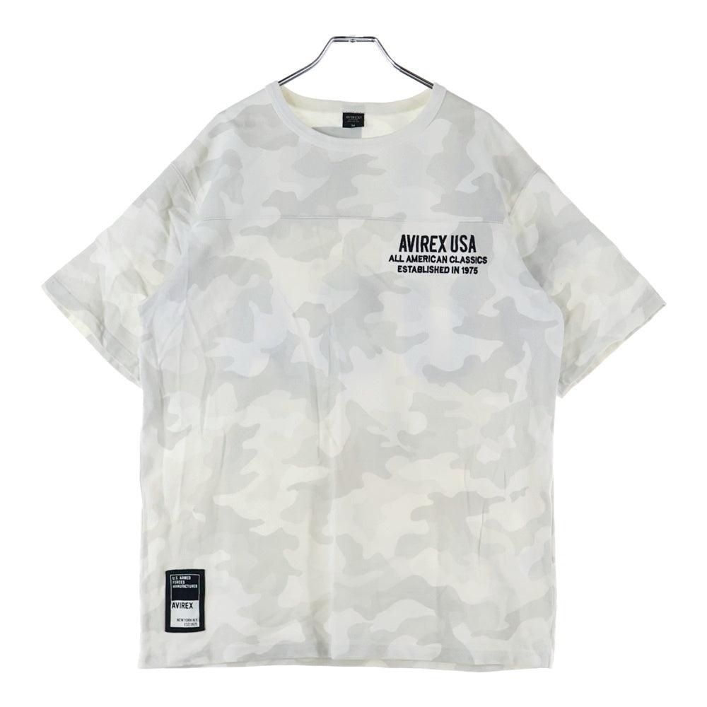 NO BRAND(ノーブランド) ロゴ刺繍 クルーネック コットン 半袖Tシャツ カットソー ホワイト