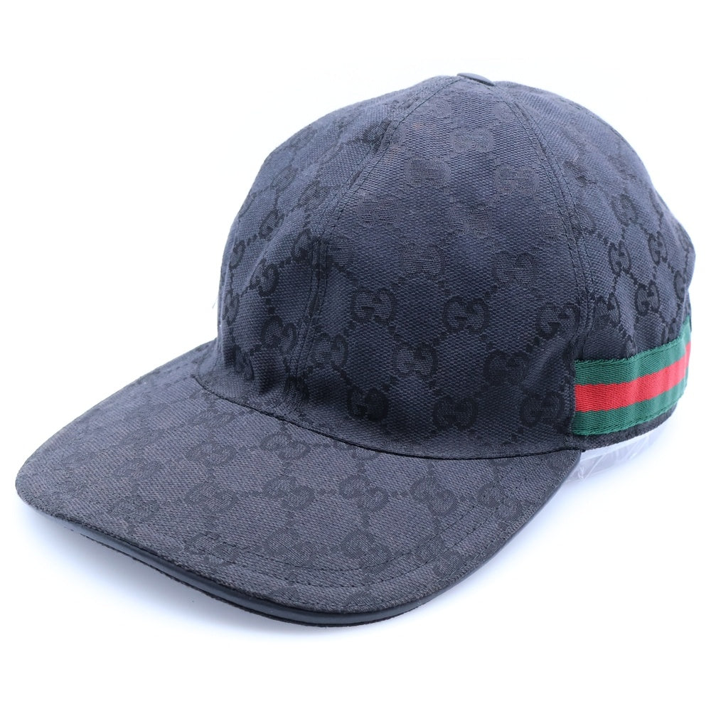 GUCCI(グッチ) GGキャンバス シェリーライン レザー 6パネル ベースボールキャップ 帽子 ブラック 200035