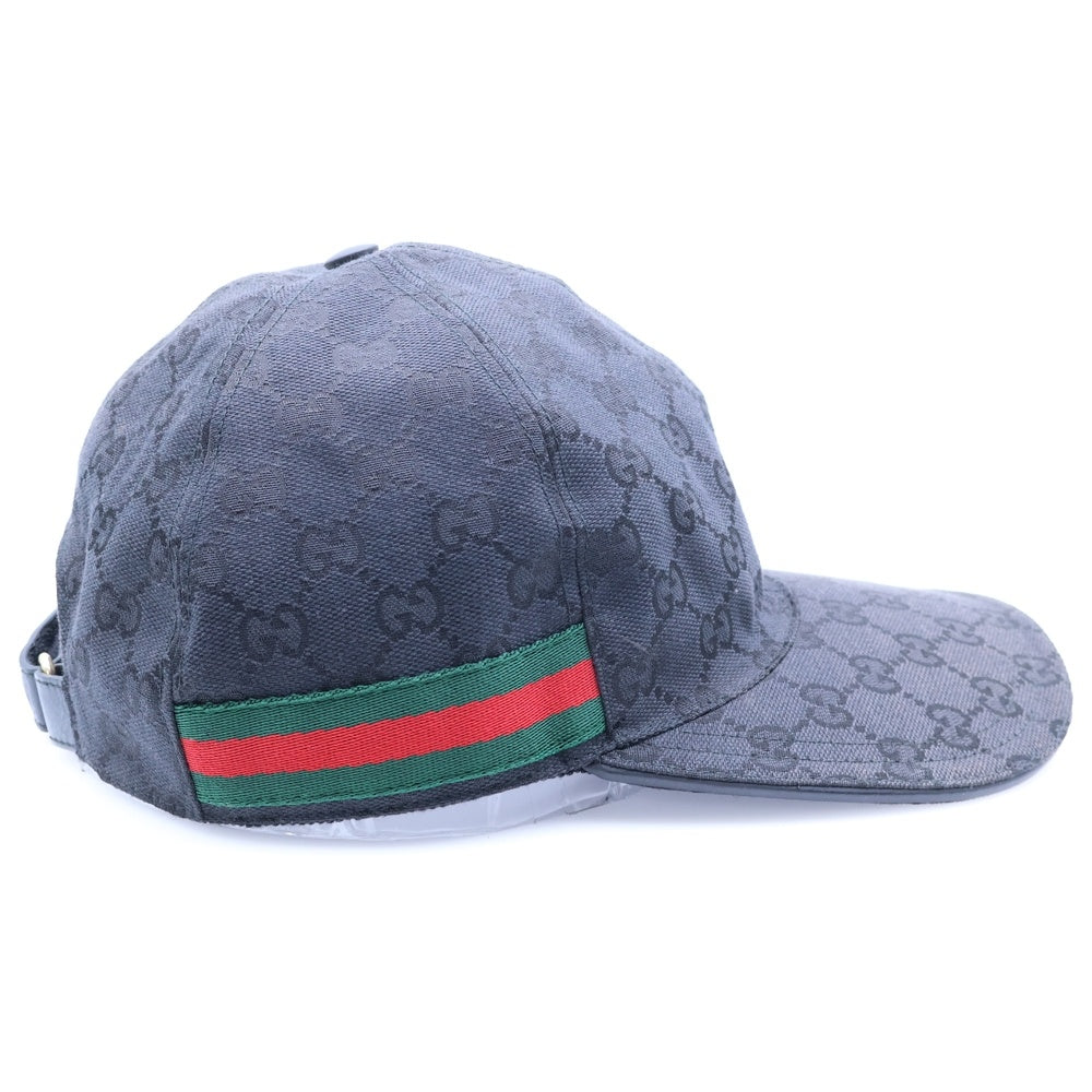 GUCCI(グッチ) GGキャンバス シェリーライン レザー 6パネル ベースボールキャップ 帽子 ブラック 200035