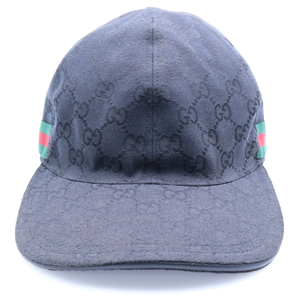 GUCCI(グッチ) GGキャンバス シェリーライン レザー 6パネル ベースボールキャップ 帽子 ブラック 200035
