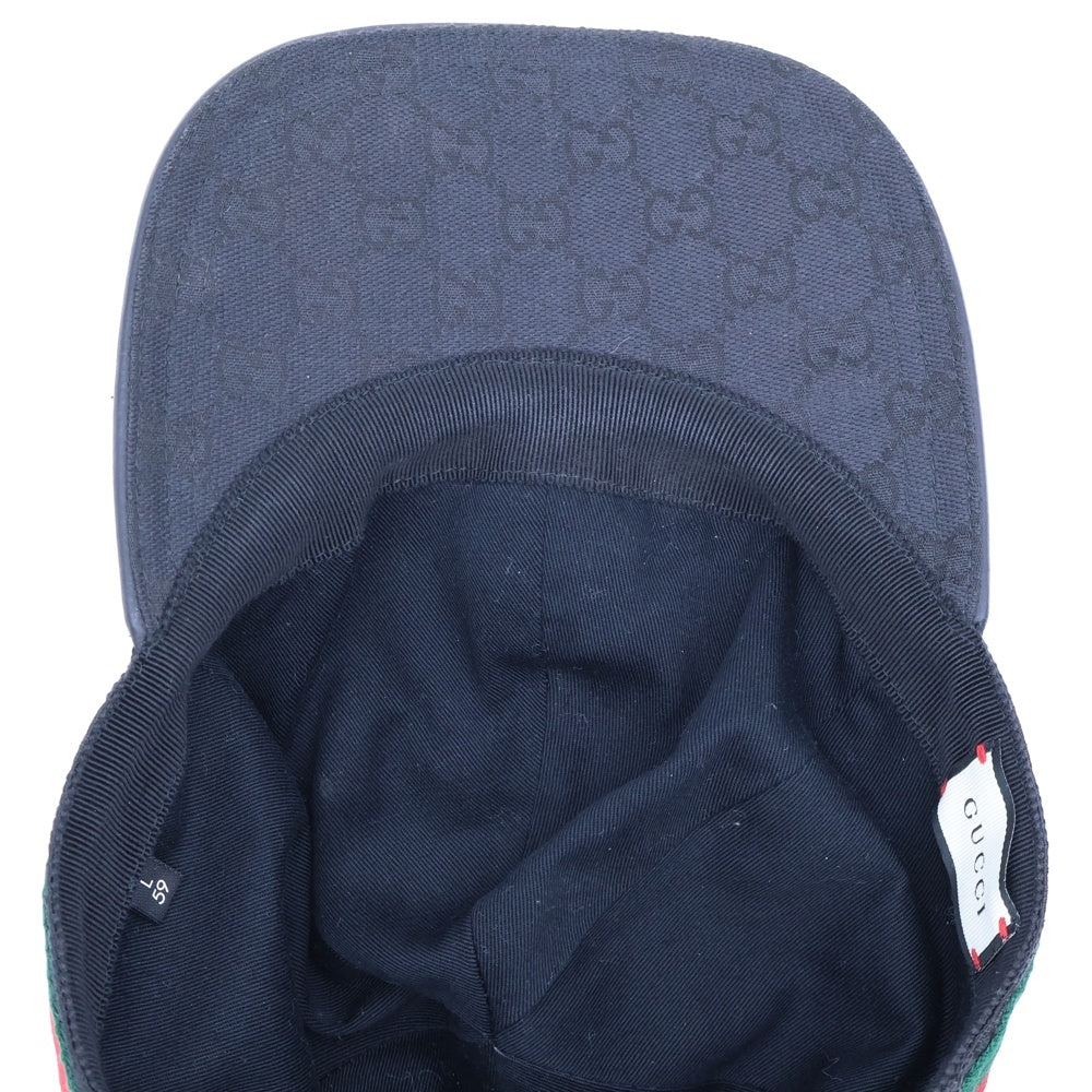 GUCCI(グッチ) GGキャンバス シェリーライン レザー 6パネル ベースボールキャップ 帽子 ブラック 200035