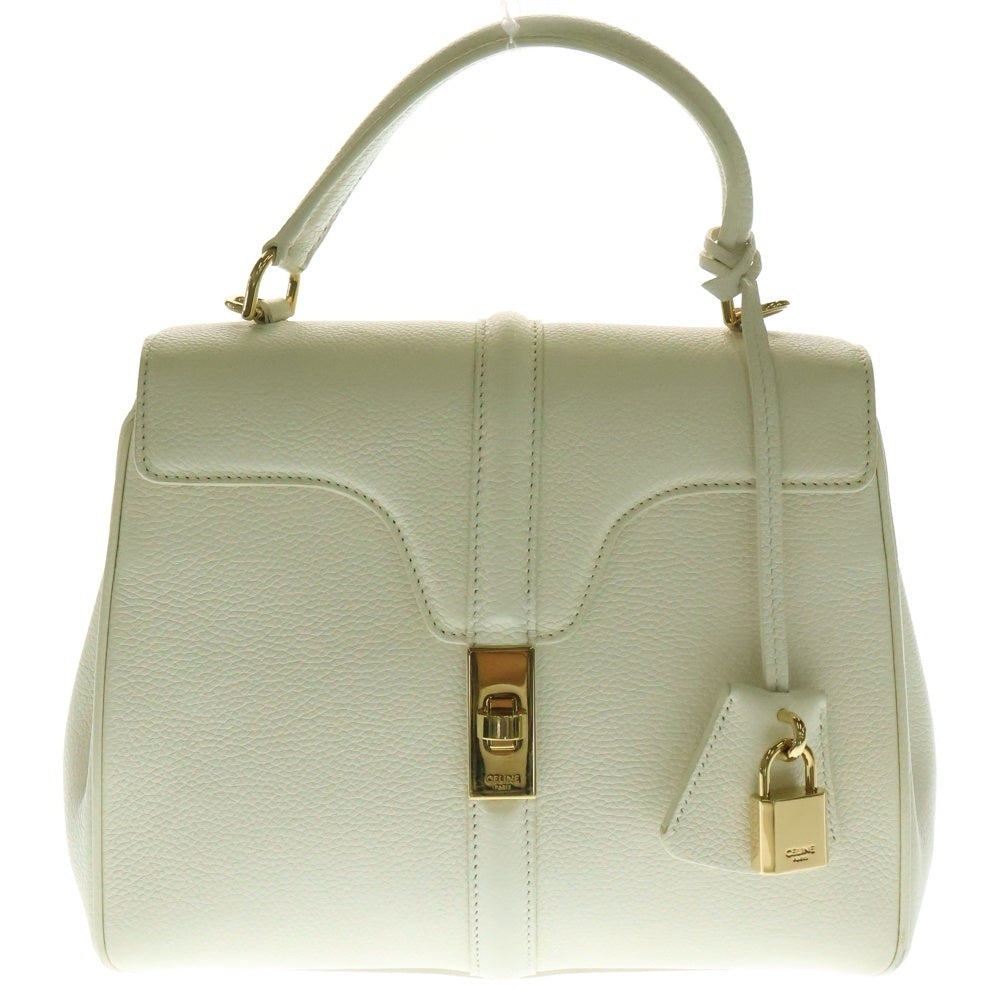 CELINE(セリーヌ) セーズ16 レザー 2WAY ハンド ショルダーバッグ ゴールド金具 ホワイト