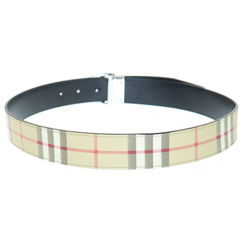 BURBERRY(バーバリー) TBバックル ノバチェック レザー リバーシブル ベルト ブラック×ベージュ シルバー金具