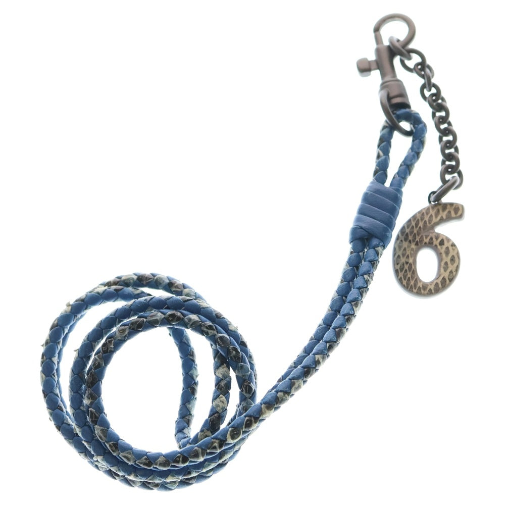 BOTTEGA VENETA(ボッテガヴェネタ) イントレチャート キーリングチャーム バッグチャーム キーホルダー ブルー ブラック金具