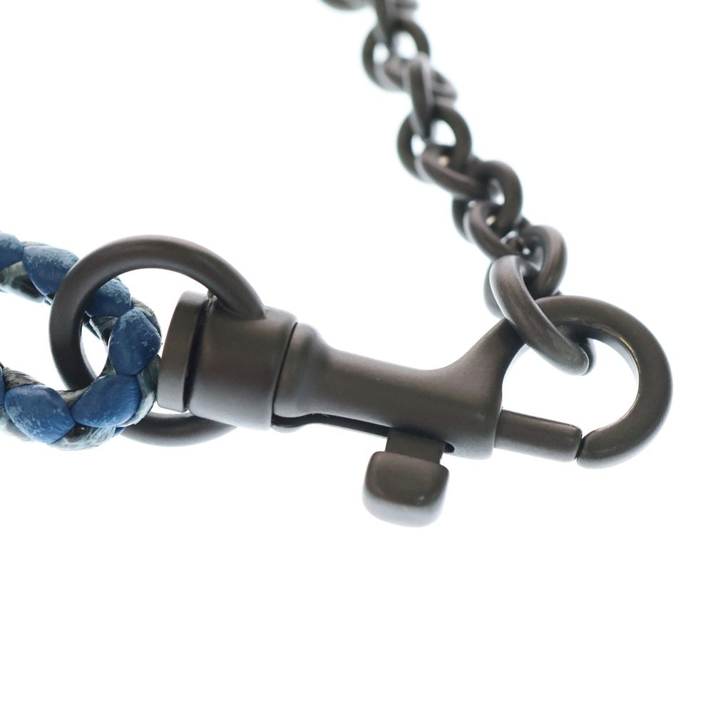 BOTTEGA VENETA(ボッテガヴェネタ) イントレチャート キーリングチャーム バッグチャーム キーホルダー ブルー ブラック金具