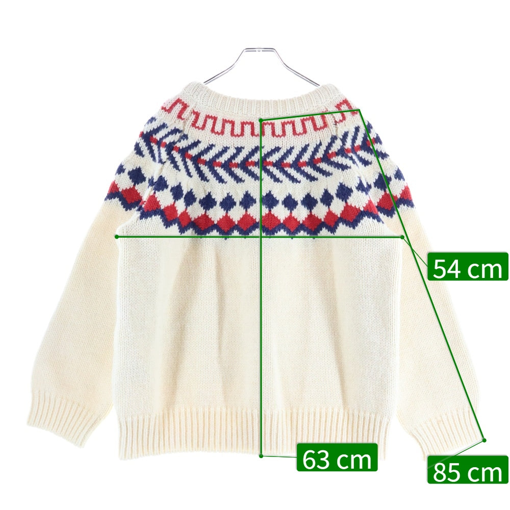 CELINE(セリーヌ) 21AW オーバーサイズ シェットランド ウール クルーネック プルオーバー 長袖ニット セーター アイボリー/ネイビー 2A38Q107O